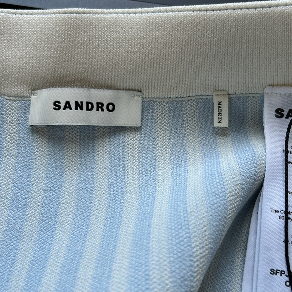 Sandro Paris Bleus Stripe print High rise Knitted Mini Skirt Pocket 42 US 10 NEW - Picture 8 of 13